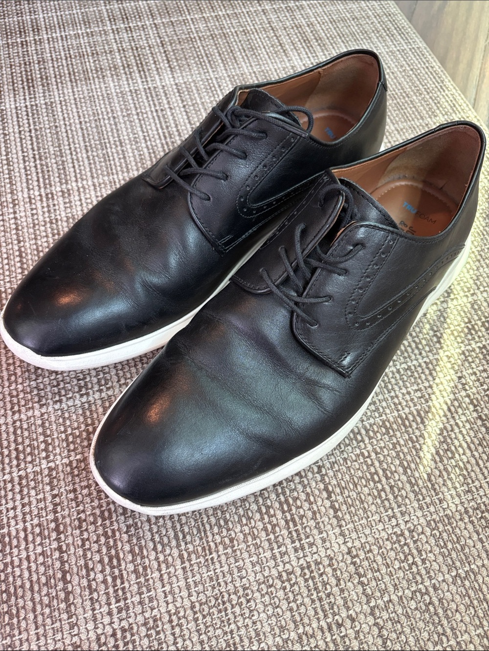 Johnston & Murphy Black Leather Derby with White Sole